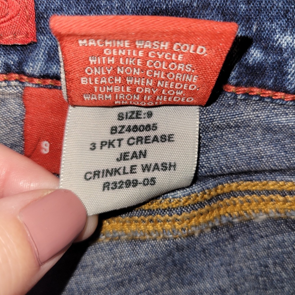 VTG Bongo Jeans Womens 9 Blue Let Me B Bootcut Low Rise Crease Dark Wash Y2K - Picture 7 of 8